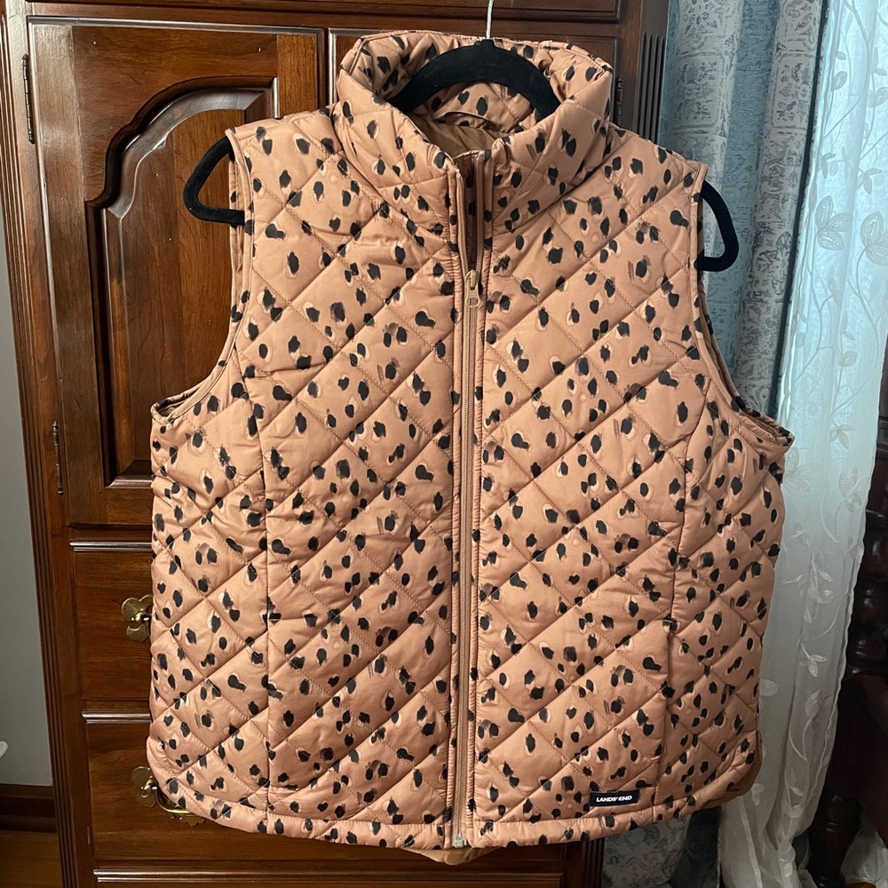 Lands' End Women’s Brown Animal Print Insulated Vest